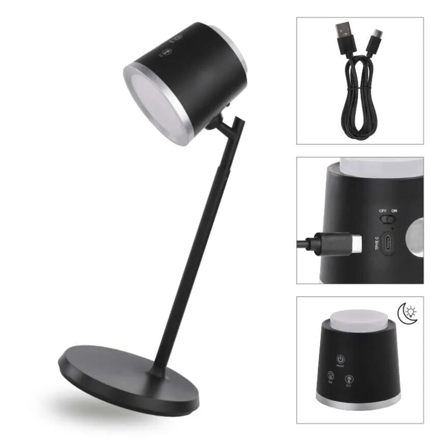 LED Prigušiva punjiva stolna lampa 4u1 LED/6W/3,7V 3000K/4000K/6500K 1500mAh crna