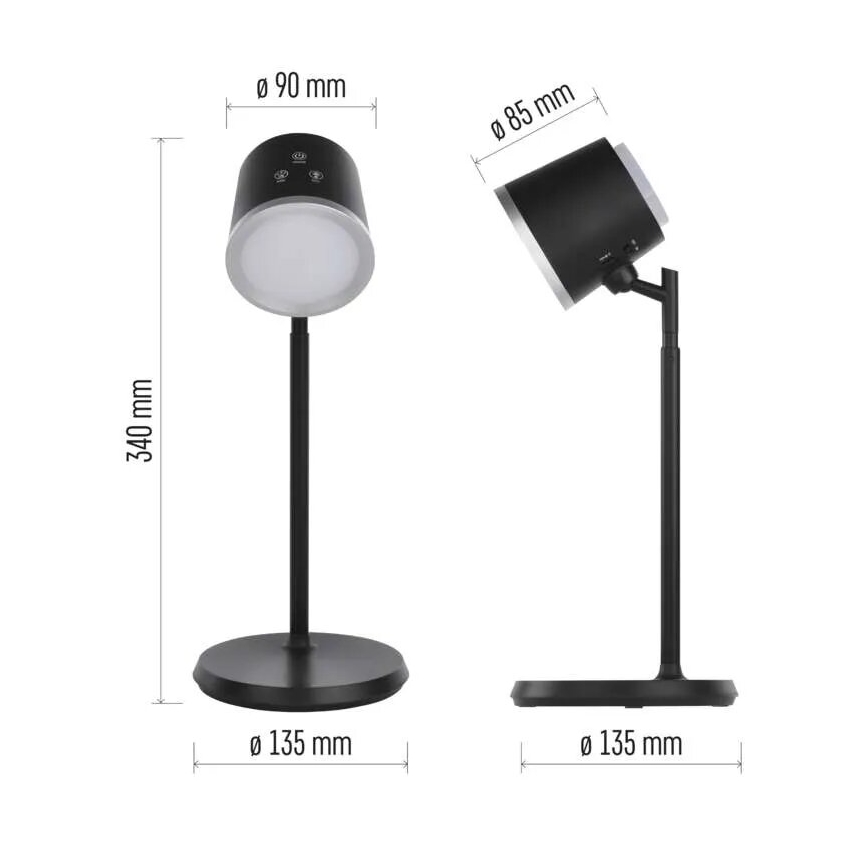 LED Prigušiva punjiva stolna lampa 4u1 LED/6W/3,7V 3000K/4000K/6500K 1500mAh crna