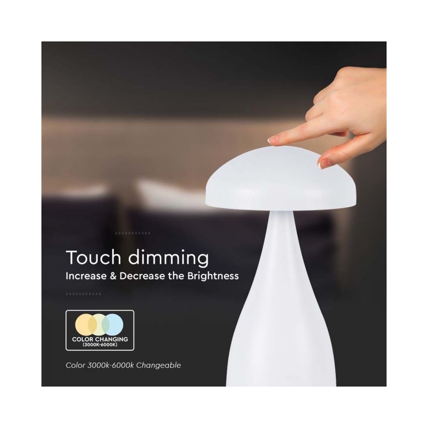 LED Prigušiva punjiva stolna lampa na dodir LED/1W/5V 3000-6000K 1800 mAh bijela