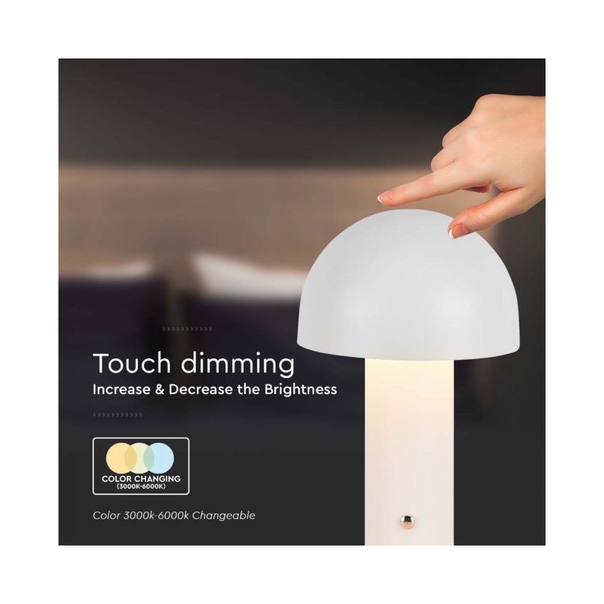 LED Prigušiva punjiva stolna lampa na dodir LED/1W/5V 3000-6000K 1800 mAh bijela