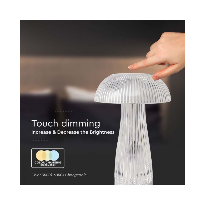 LED Prigušiva punjiva stolna lampa na dodir LED/1W/5V 3000-6000K 1800 mAh prozirna