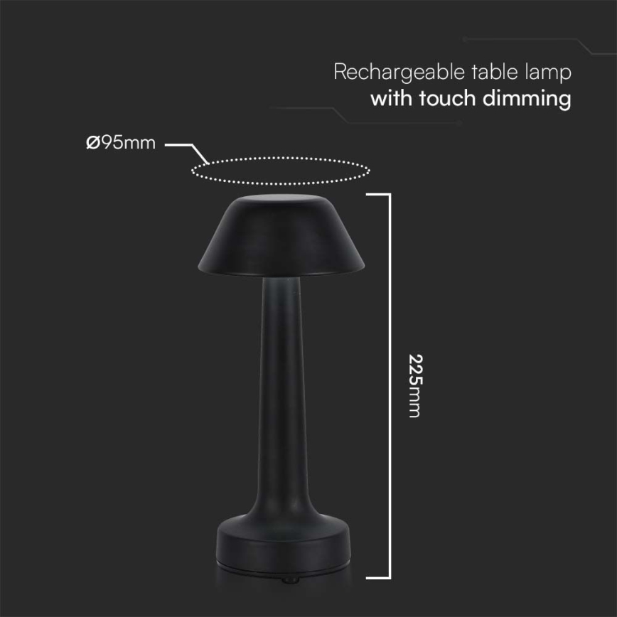 LED Prigušiva punjiva dodirna stolna lampa LED/1W/5V 3000-6000K 1800 mAh crna