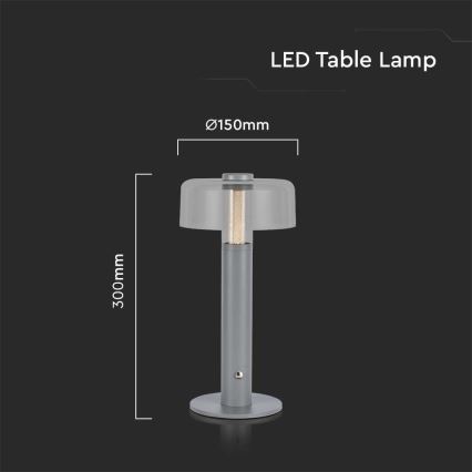 LED Prigušiva punjiva stolna lampa na dodir LED/1W/5V 3000K 1800 mAh siva