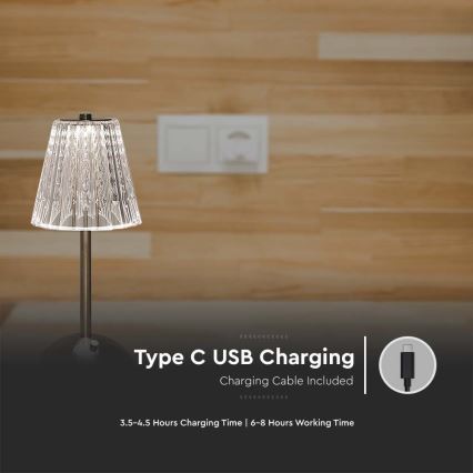LED Prigušiva punjiva dodirna stolna lampa LED/2,4W/5V 3000-6000K 1800 mAh sjajni krom
