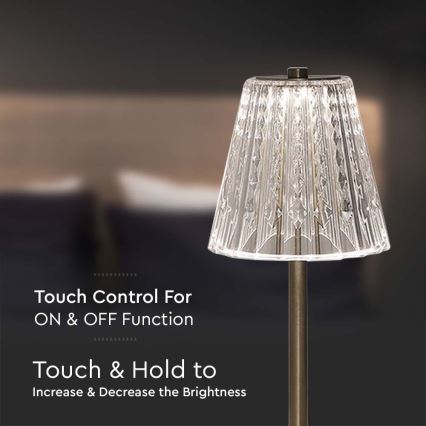 LED Prigušiva punjiva dodirna stolna lampa LED/2,4W/5V 3000-6000K 1800 mAh sjajni krom