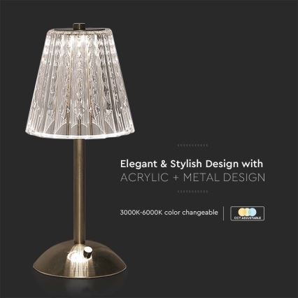 LED Prigušiva punjiva dodirna stolna lampa LED/2,4W/5V 3000-6000K 1800 mAh sjajni krom