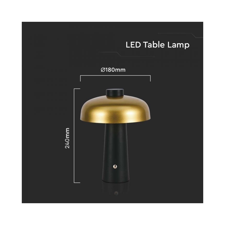 LED Prigušiva punjiva stolna lampa na dodir LED/3W/5V 3000-6000K 1800 mAh crna/zlatna