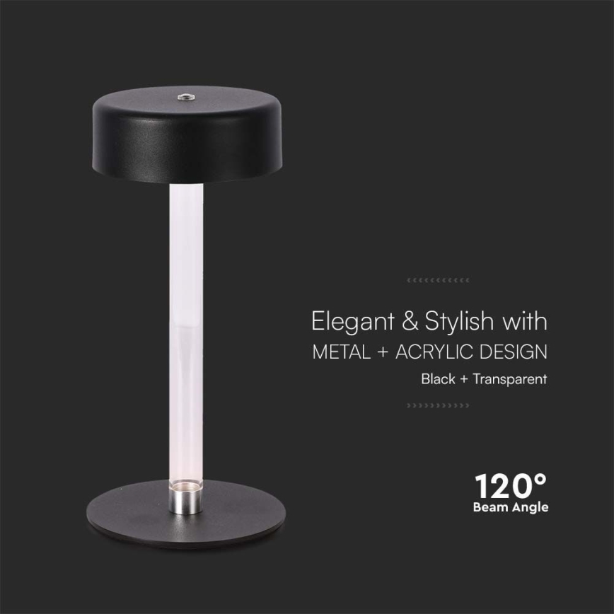 LED Prigušiva punjiva dodirna stolna lampa LED/3W/5V 3000-6000K 2400 mAh crna