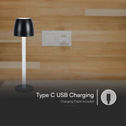 LED Prigušiva punjiva dodirna stolna lampa LED/3W/5V 3000K 1800 mAh crna