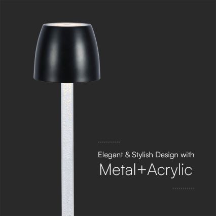 LED Prigušiva punjiva dodirna stolna lampa LED/3W/5V 3000K 1800 mAh crna