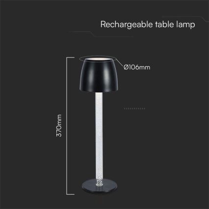 LED Prigušiva punjiva dodirna stolna lampa LED/3W/5V 3000K 1800 mAh crna