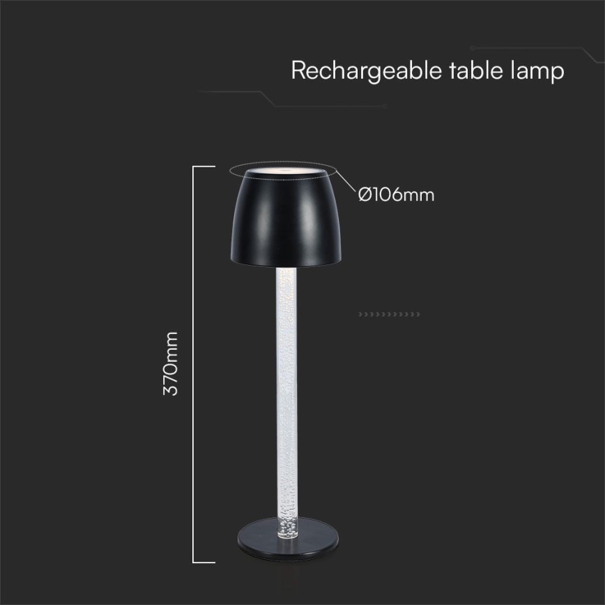 LED Prigušiva punjiva dodirna stolna lampa LED/3W/5V 3000K 1800 mAh crna