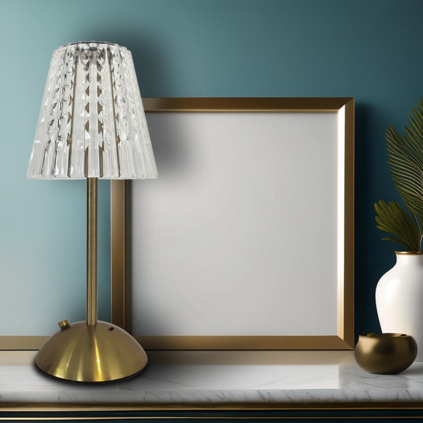 LED Prigušiva punjiva stolna lampa na dodir ELBA LED/1,6W/800 mAh 3000/4000/6000K zlatna/prozirna