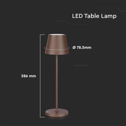 LED Prigušiva punjiva stolna lampa na dodir LED/2W/5V 4400 mAh 3000K IP54 smeđa