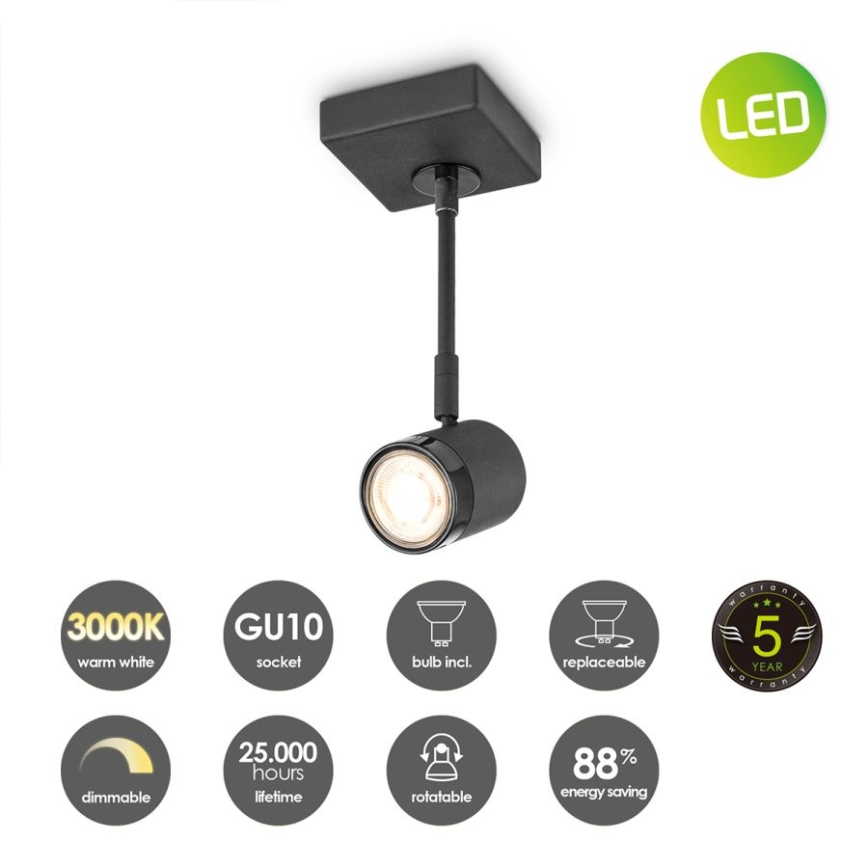 LED Prigušiva reflektorska svjetiljka MANU 1xGU10/5,8W/230V crna