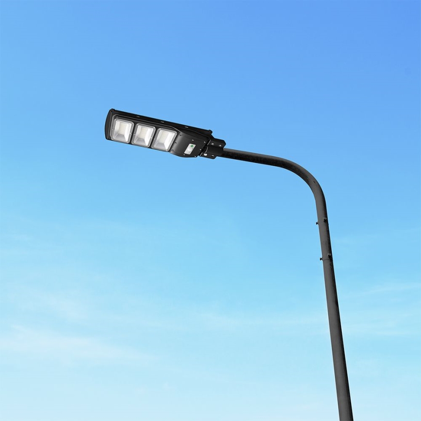 LED Prigušiva solarna ulična svjetiljka sa senzorom pokreta i dana/noći LED/12W/3,2V 6000K IP65 10000 mAh crna + daljinski upravljač