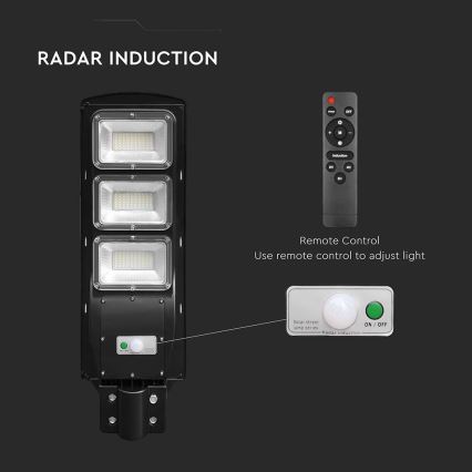 LED Prigušiva solarna ulična svjetiljka sa senzorom pokreta i dana/noći LED/12W/3,2V 6000K IP65 10000 mAh crna + daljinski upravljač