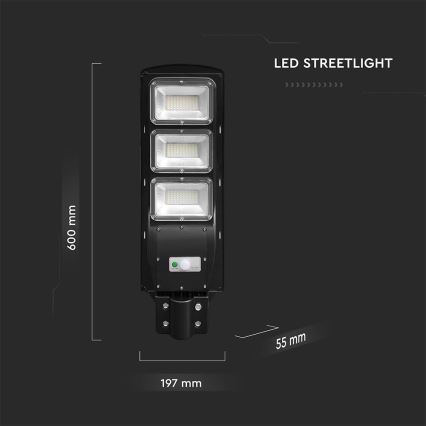 LED Prigušiva solarna ulična svjetiljka sa senzorom pokreta i dana/noći LED/12W/3,2V 6000K IP65 10000 mAh crna + daljinski upravljač