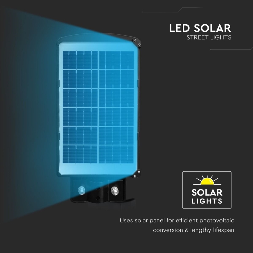 LED Prigušiva solarna ulična svjetiljka sa senzorom pokreta i dana/noći LED/6W/3,2V 6000K IP65 5000 mAh crna + daljinski upravljač