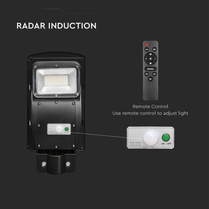 LED Prigušiva solarna ulična svjetiljka sa senzorom pokreta i dana/noći LED/6W/3,2V 6000K IP65 5000 mAh crna + daljinski upravljač