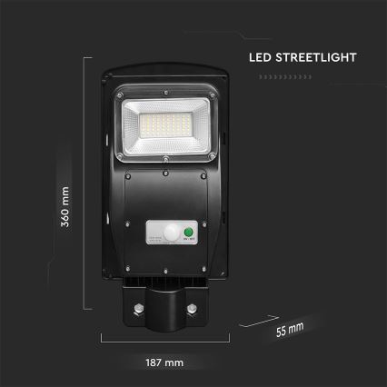 LED Prigušiva solarna ulična svjetiljka sa senzorom pokreta i dana/noći LED/6W/3,2V 6000K IP65 5000 mAh crna + daljinski upravljač