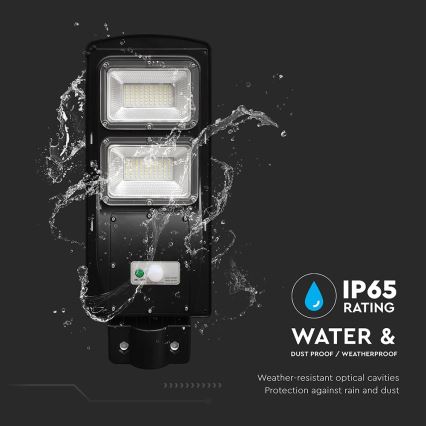 LED Prigušiva solarna ulična svjetiljka sa senzorom pokreta i dana/noći LED/8W/3,2V 6000K IP65 9000 mAh crna + daljinski upravljač