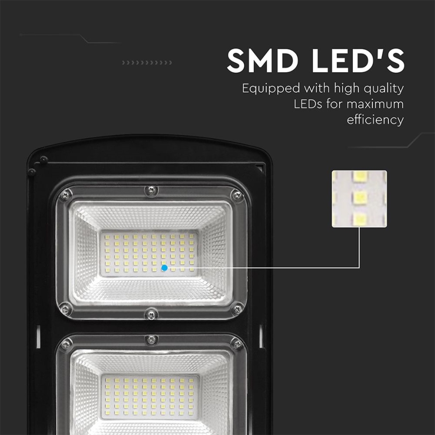 LED Prigušiva solarna ulična svjetiljka sa senzorom pokreta i dana/noći LED/8W/3,2V 6000K IP65 9000 mAh crna + daljinski upravljač