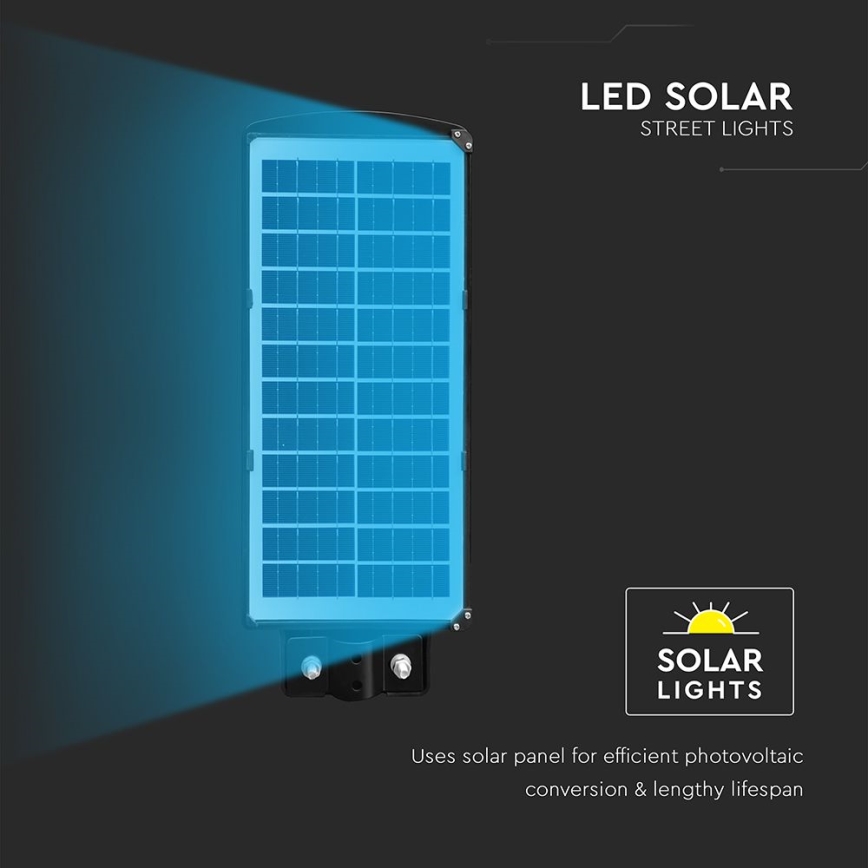 LED Prigušiva solarna ulična svjetiljka sa senzorom pokreta i dana/noći LED/8W/3,2V 6000K IP65 9000 mAh crna + daljinski upravljač