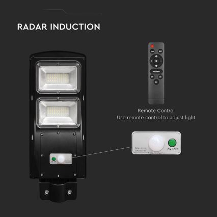 LED Prigušiva solarna ulična svjetiljka sa senzorom pokreta i dana/noći LED/8W/3,2V 6000K IP65 9000 mAh crna + daljinski upravljač