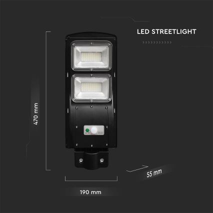 LED Prigušiva solarna ulična svjetiljka sa senzorom pokreta i dana/noći LED/8W/3,2V 6000K IP65 9000 mAh crna + daljinski upravljač