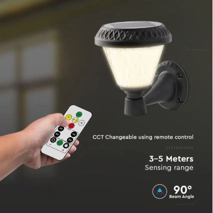 LED Prigušiva solarna zidna lampa LED/0,8W/5,5V 3000/4000/6400K IP44 + daljinski upravljač
