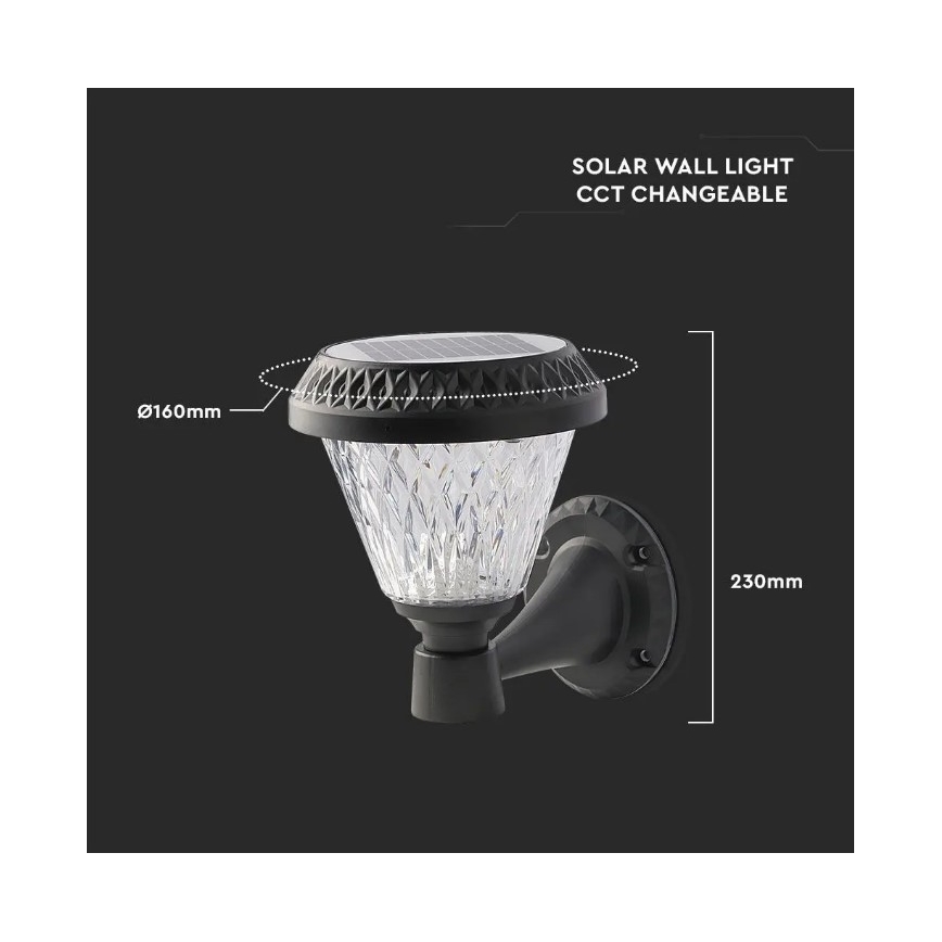 LED Prigušiva solarna zidna lampa LED/0,8W/5,5V 3000/4000/6400K IP44 + daljinski upravljač