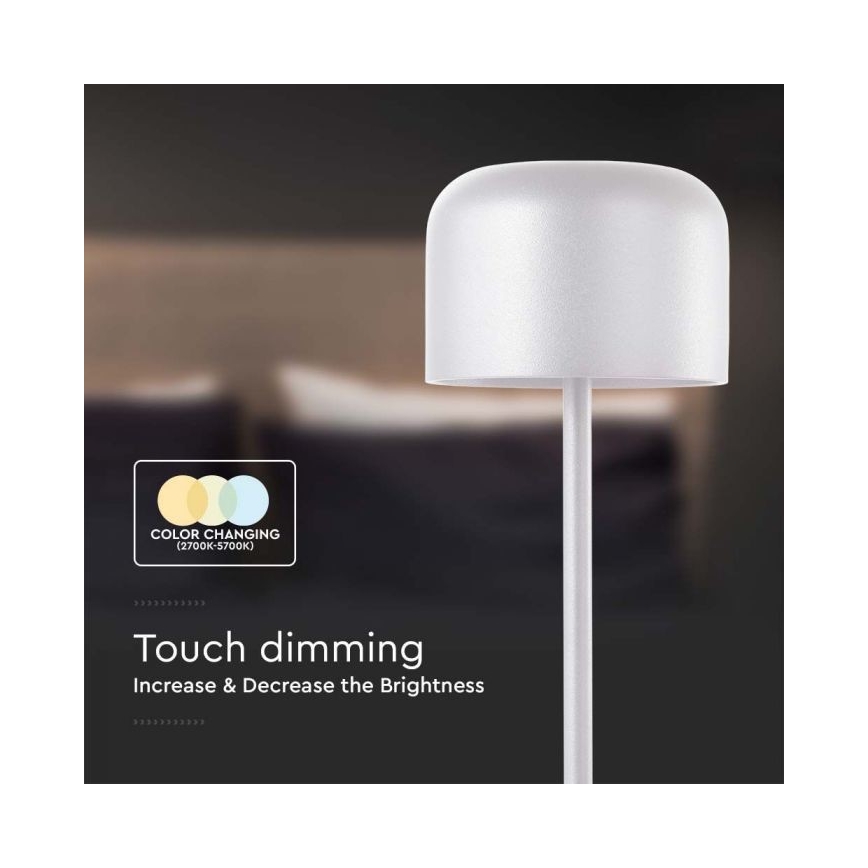LED Prigušiva punjiva stolna lampa na dodir LED/1,5W/5V 2700-5700K IP54 2200 mAh bijela
