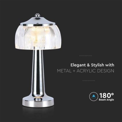 LED Prigušiva punjiva stolna lampa na dodir LED/1W/5V 3000-6000K 1800 mAh sjajni krom