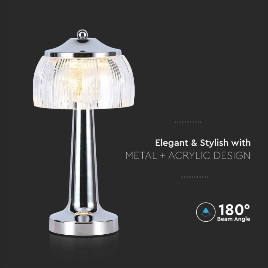LED Prigušiva punjiva stolna lampa na dodir LED/1W/5V 3000-6000K 1800 mAh sjajni krom