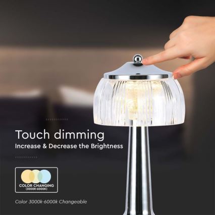 LED Prigušiva punjiva stolna lampa na dodir LED/1W/5V 3000-6000K 1800 mAh sjajni krom