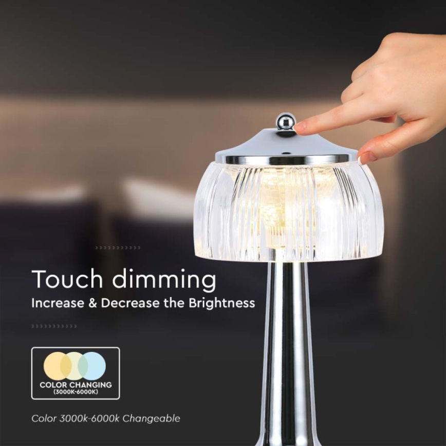 LED Prigušiva punjiva stolna lampa na dodir LED/1W/5V 3000-6000K 1800 mAh sjajni krom
