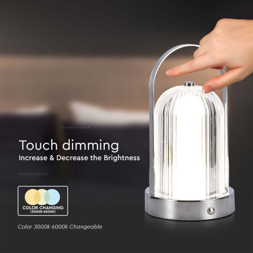 LED Prigušiva punjiva stolna lampa na dodir LED/1W/5V 3000-6000K 1800 mAh mat krom