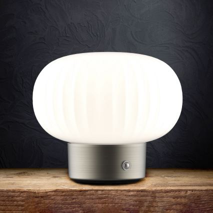 LED Prigušiva stolna lampa na dodir LATTE LED/1,8W/5V USB 2000 mAh mat krom/bijela