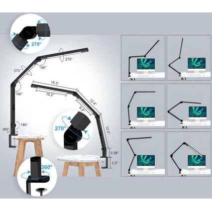 LED Prigušiva dodirna fleksibilna stolna lampa LED/12W/230V 3000/4000/5000/6500K CRI 92 crna