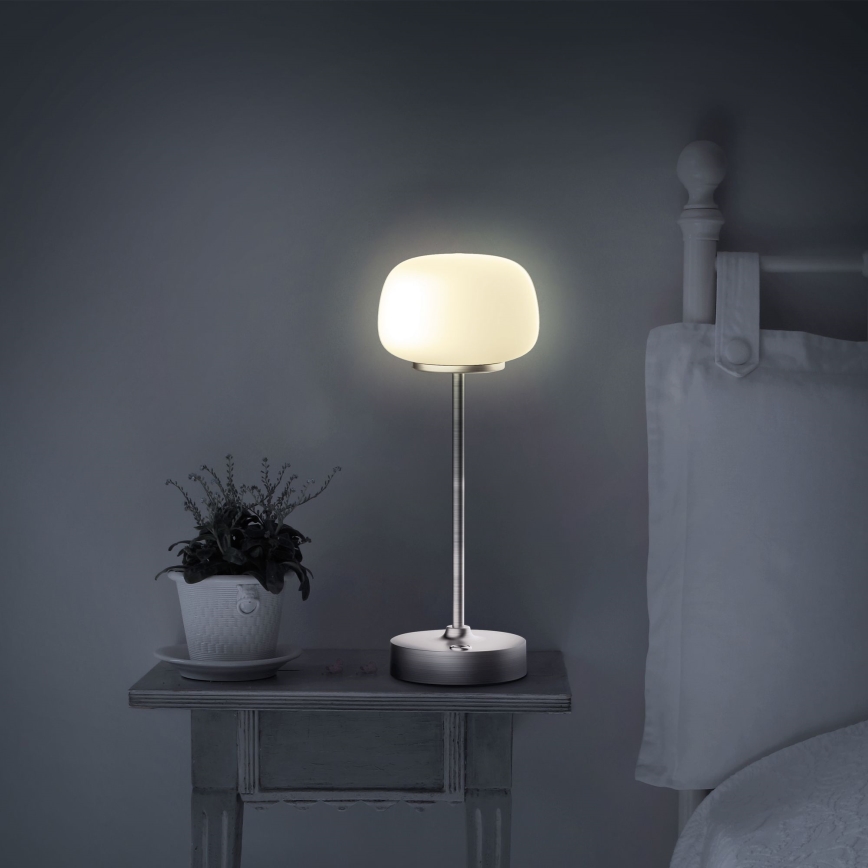 LED Prigušiva stolna lampa na dodir RIMINI LED/2W/5V USB 2000 mAh mat krom/bijela