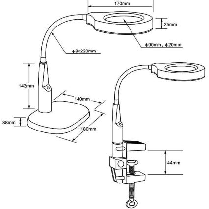 LED Prigušiva stolna lampa s bifokalnim povećalom LED/6W/230V 6000-7000K crna