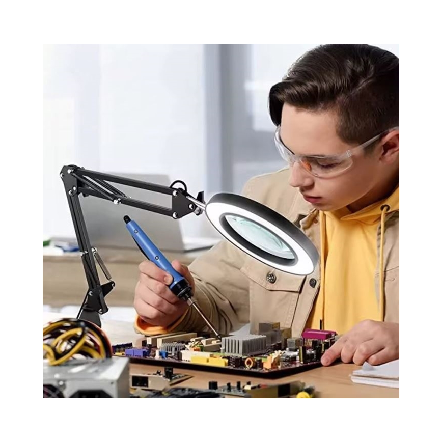 LED Prigušiva stolna lampa s povećalom LED/11W/5V 3000-6000K crna