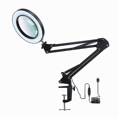 LED Prigušiva stolna lampa s povećalom LED/22W/5V 4000-6000K crna