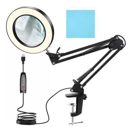 LED Prigušiva stolna lampa s povećalom LED/6W/5V 3000K/4000K/6000K crna