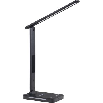 LED Prigušiva stolna lampa s QI bežičnim punjenjem, zaslonom i USB portom LED/7W/230V 3000-6000K crna