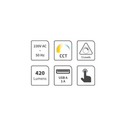 LED Prigušiva stolna lampa s USB LED/7W/230V 3000K/4000K/5500K crna