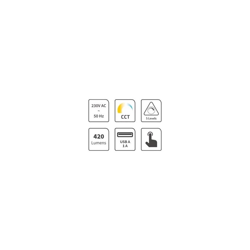 LED Prigušiva stolna lampa s USB LED/7W/230V 3000K/4000K/5500K crna
