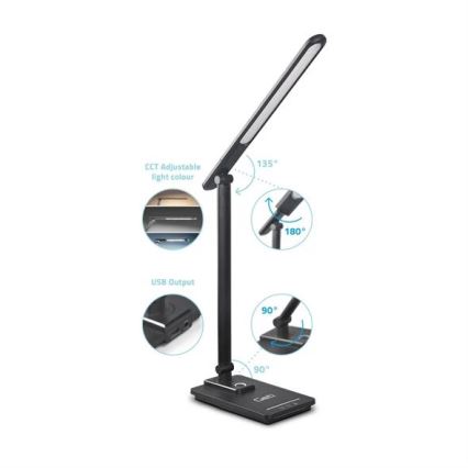 LED Prigušiva stolna lampa s USB LED/9W/230V 3000K/4000K/5500K crna