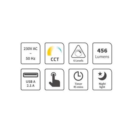 LED Prigušiva stolna lampa s USB LED/9W/230V 3000K/4000K/5500K crna